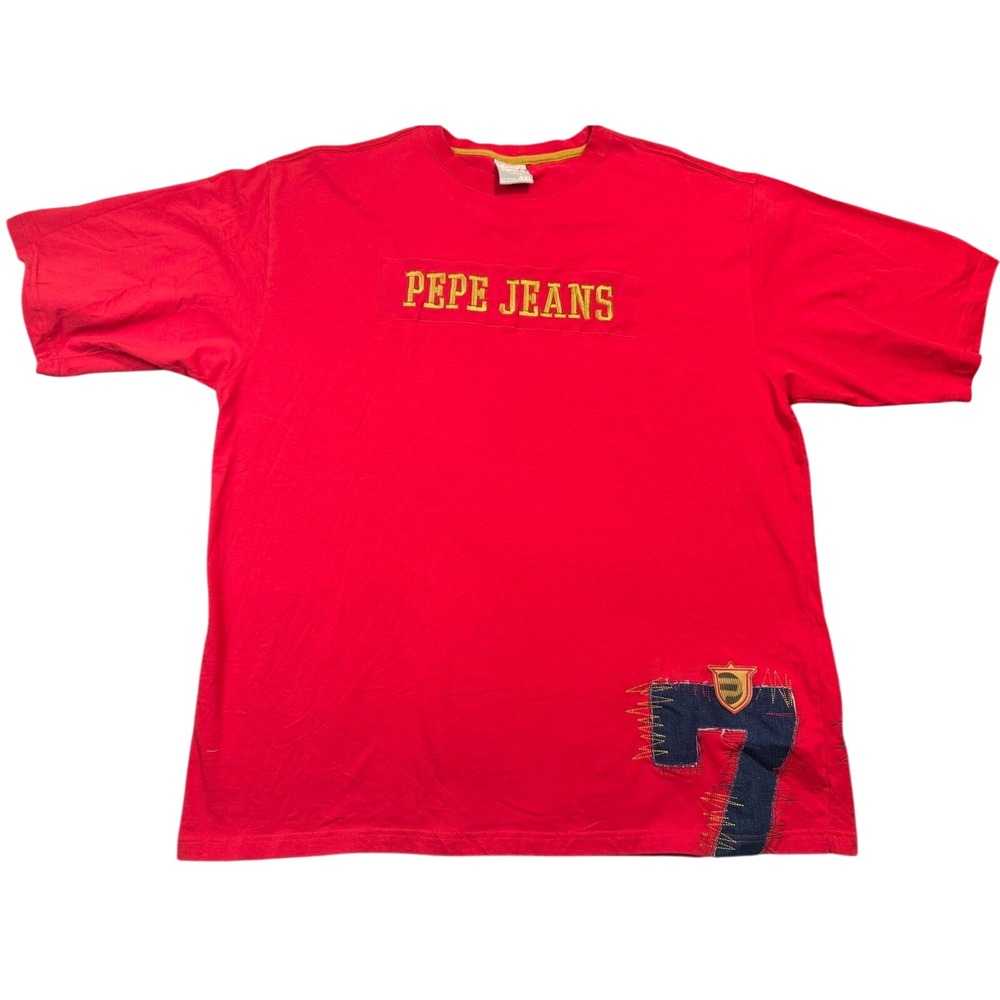 VTG Y2K‎ Pepe Jeans London Men's Red Cotton T Shirt Graphic Embroidered  4XL